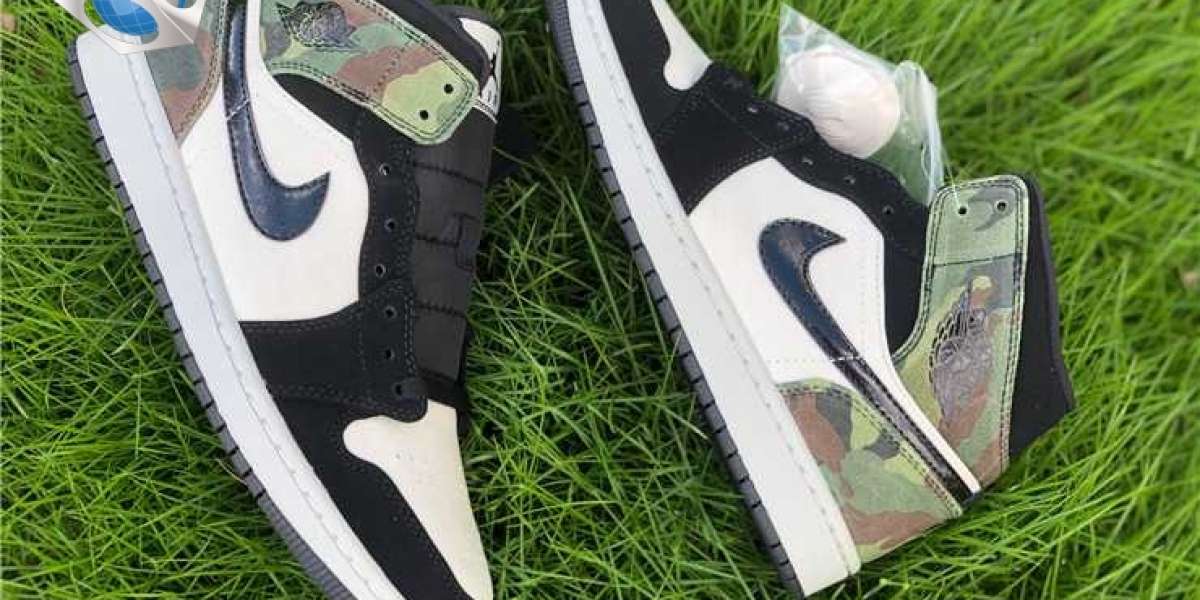 Jordan 1 Mid Green Camo Black Basketball Shoes Sale