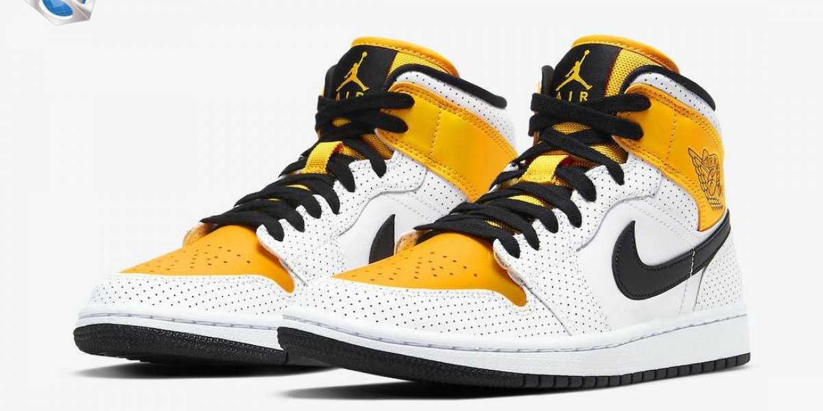 Newness Air Jordan 1 Mid “University Gold” Perforated Leather Sneakers BQ6472-107