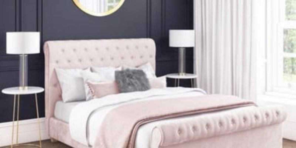 The Bedroom Is Comfortable And Elegant With A Sleigh Bed Frame