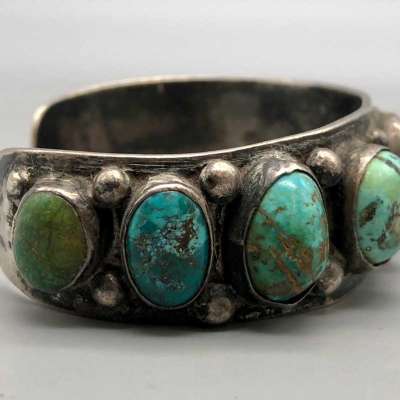 Circa 1930's 10 Stone Turquoise Bracelet Profile Picture