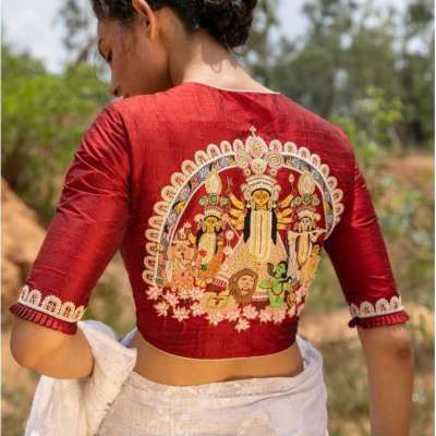 Bengali Wedding Mukut Motif Embroidered Boat Neck Blouses Get Extra 10% Discount on All Prepaid Tran Profile Picture