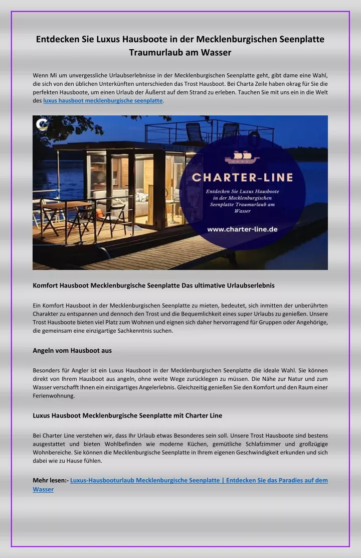 PPT - Entdecken Sie Luxus Hausboote in der Mecklenburgischen Seenplatte Traumurlaub am Wasser PowerPoint Presentation - ID:12662921