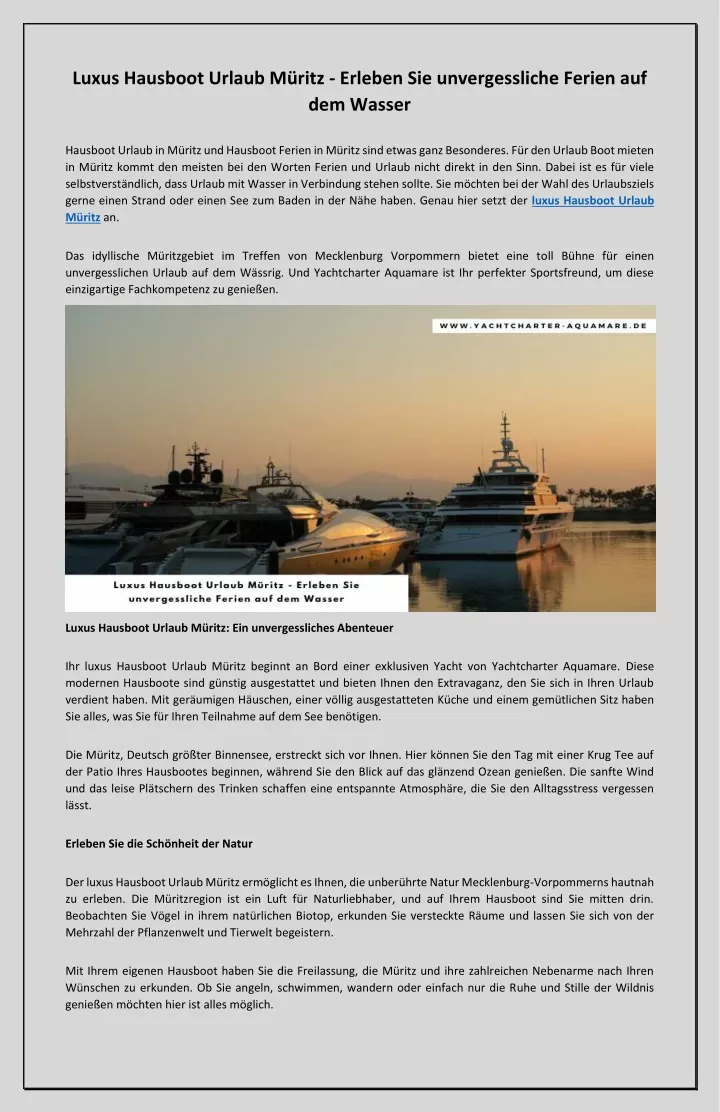 PPT - Luxus Hausboot Urlaub Müritz  Erleben Sie unvergessliche Ferien auf dem Wasser PowerPoint Presentation - ID:12632811