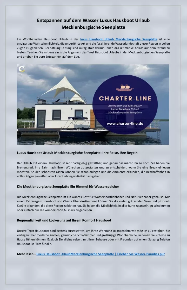 PPT - Entspannen auf dem Wasser Luxus Hausboot Urlaub Mecklenburgische Seenplatte PowerPoint Presentation - ID:12663674